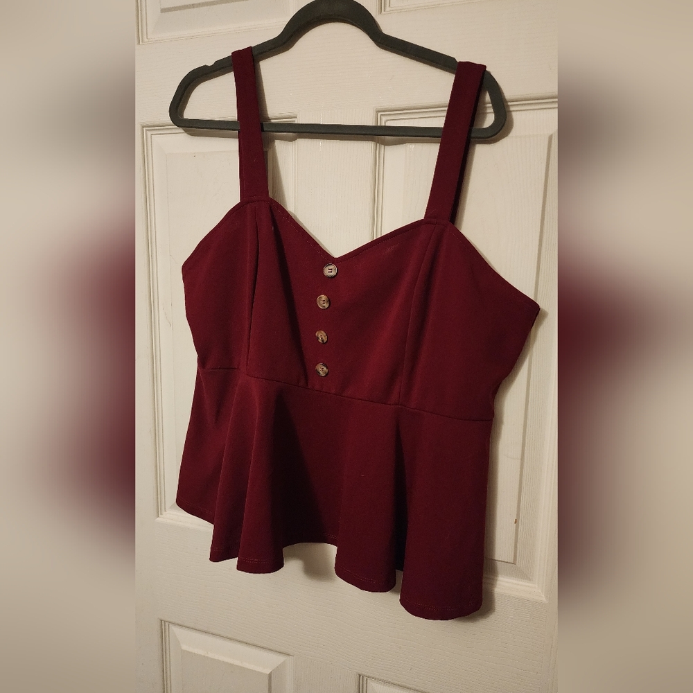 SHEIN Burgundy Buttoned Sleeveless Blouse